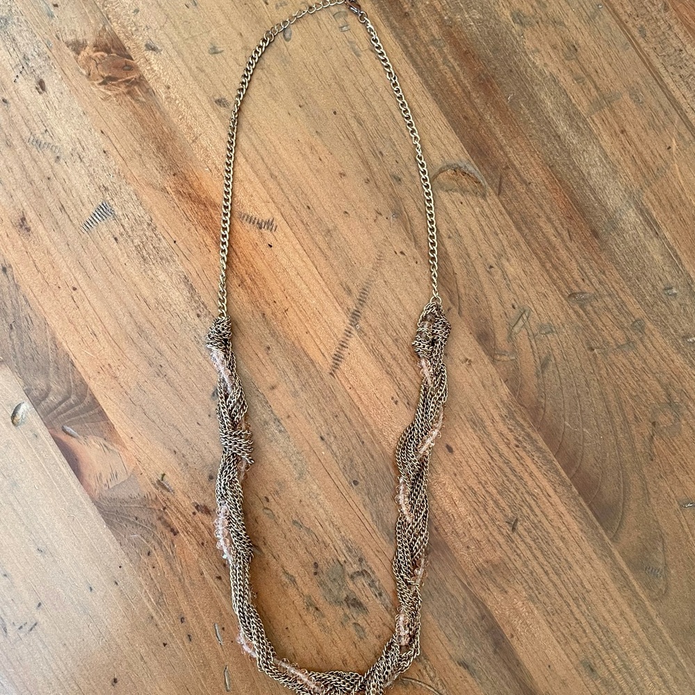 Gold Chain Necklace With Pink Beads
